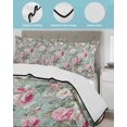 thumbnail image 3 of Quilts Queen Size Bedding Set, Vintage Spring Floral Reversible Summer Quilt 3 Pieces, Botanical Summer Pink Green Lightweight Bedspreads Coverlets with 2 Pillow Shams for All Seasons, 3 of 5