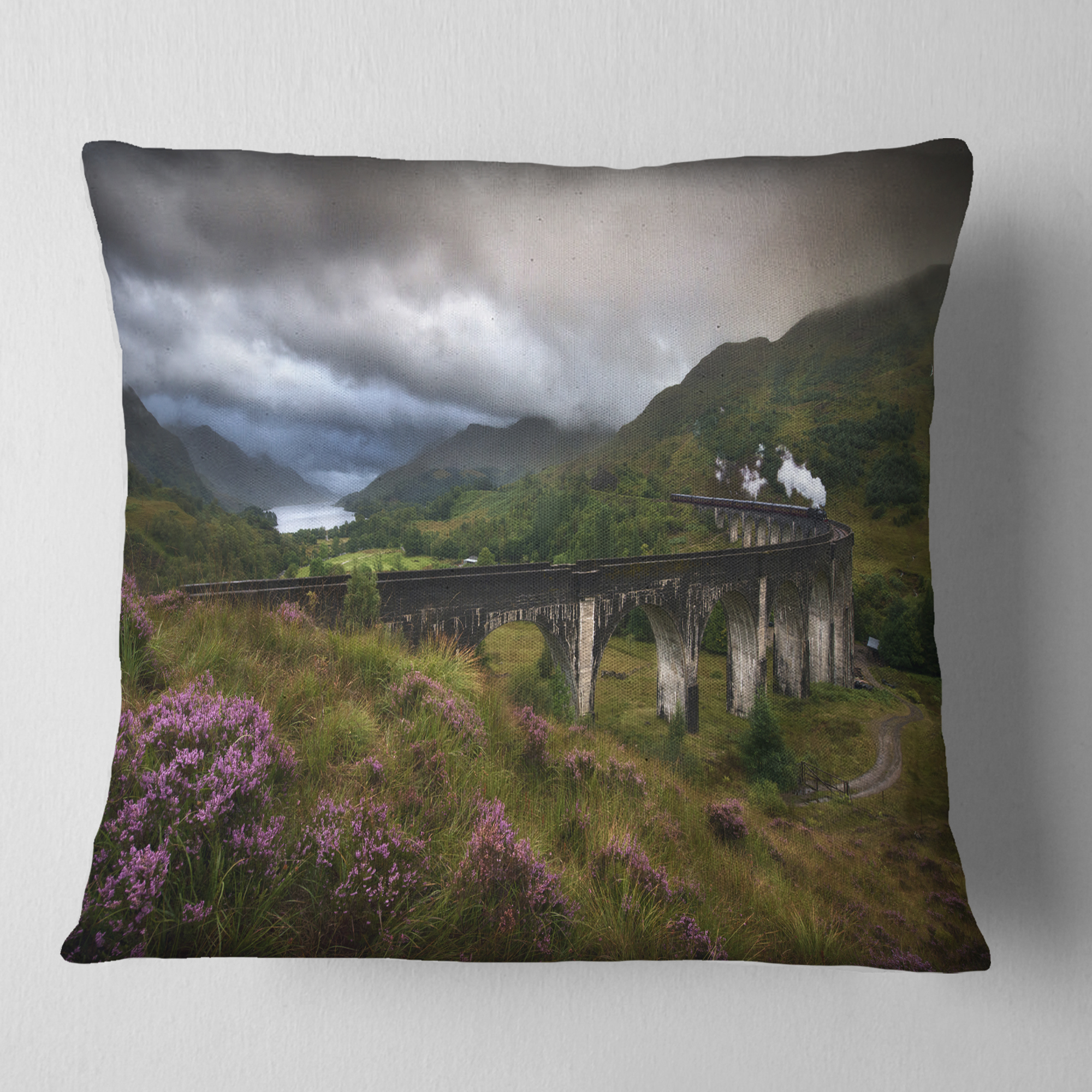 Designart Glenfinnan Viaduct Scotland - Landscape Photography Throw Pillow - 18x18