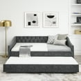 thumbnail image 2 of Daybed with Trundle, Full Size Daybed with Button Tufted Back and Copper Nail on Square Arms, Upholstered Full Daybed Sofa Bed for Living Room, Bedroom, Guest Room, Grey, 2 of 9
