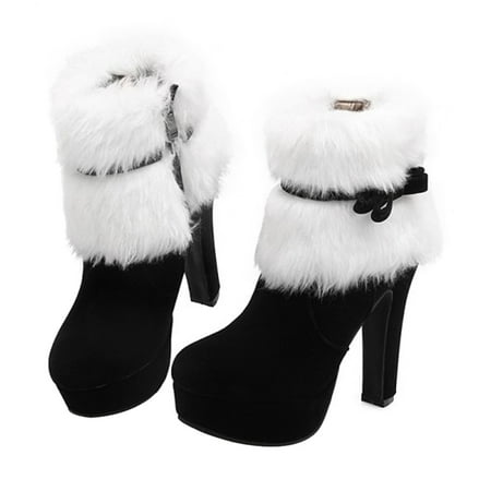 

Festive Heels Christmas Winter Suede High-Heeled Boots Platform Short Plush Bow women boots women Christmas winter daily fashionable High-Heeled Suede Bow Side Zipper short plush Black 39