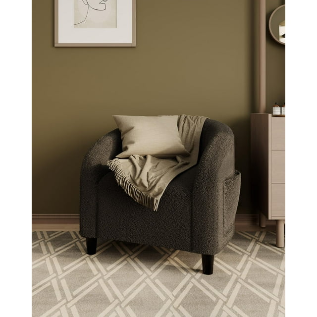 Fauteuil Tonneau d'Appoint, Fauteuil Tonneau Rembourré, Fauteuil Club Rond Doux, avec Coussin Doux et Dossier en U, pour Salon, Chambre, Réception de Bureau
