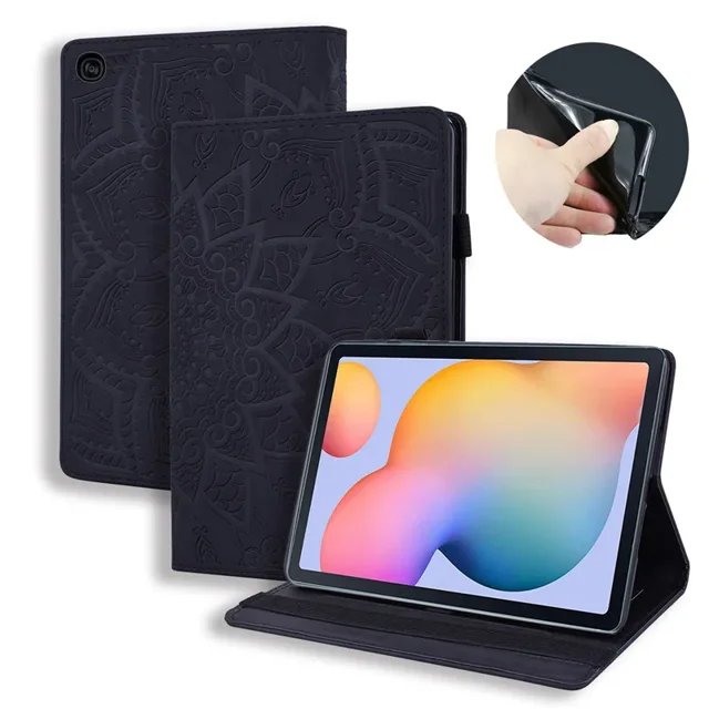 3D Tree Embossed for Samsung Galaxy Tab S6 Lite 2022 Case 10.4 inch PU Leather Book Cover Tablet for Funda Galaxy S6 Lite Case HF Black For S6 Lite 10.4inch