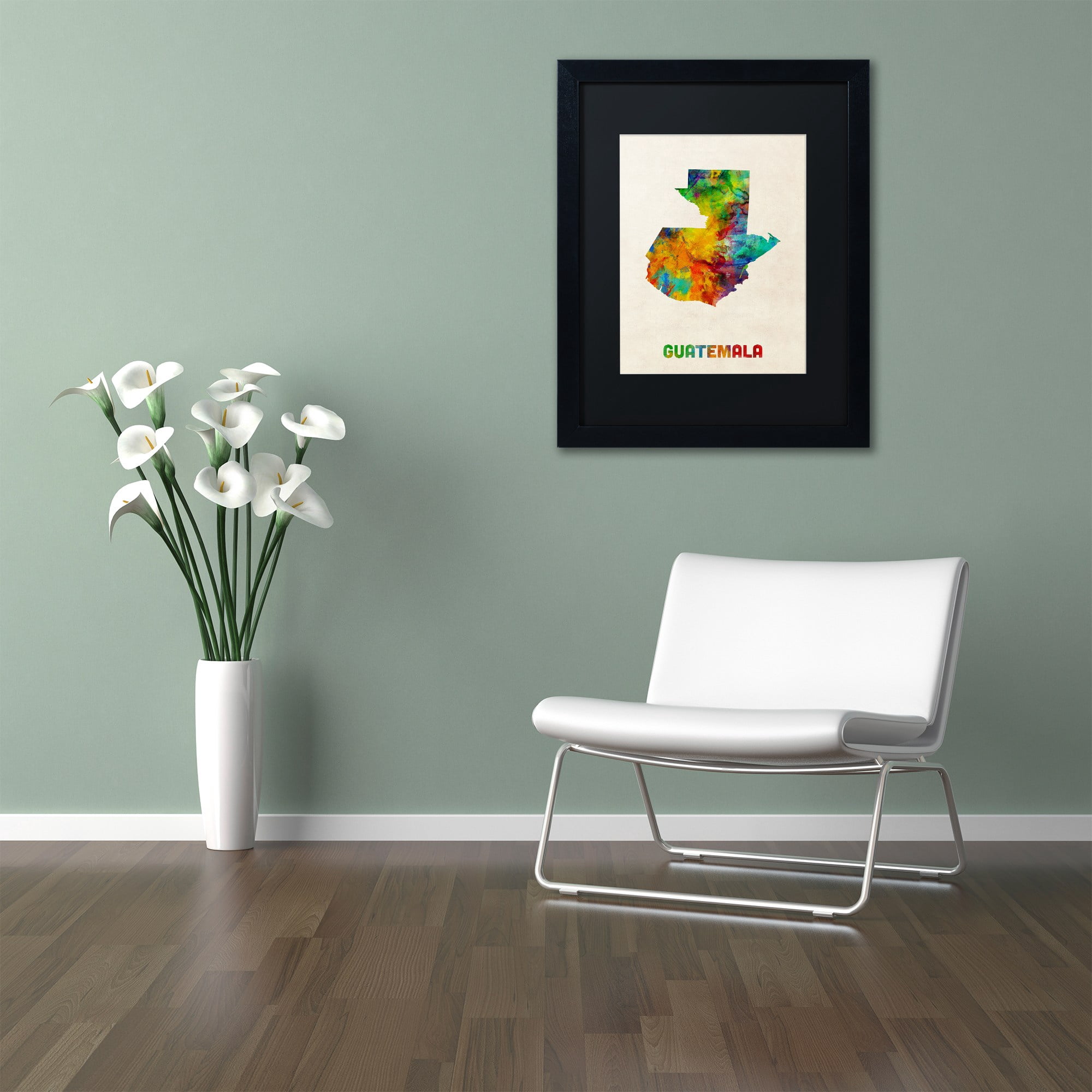 Trademark Fine Art "Guatemala Watercolor Map" Canvas Art by Michael Tompsett Black Matte, Black Frame