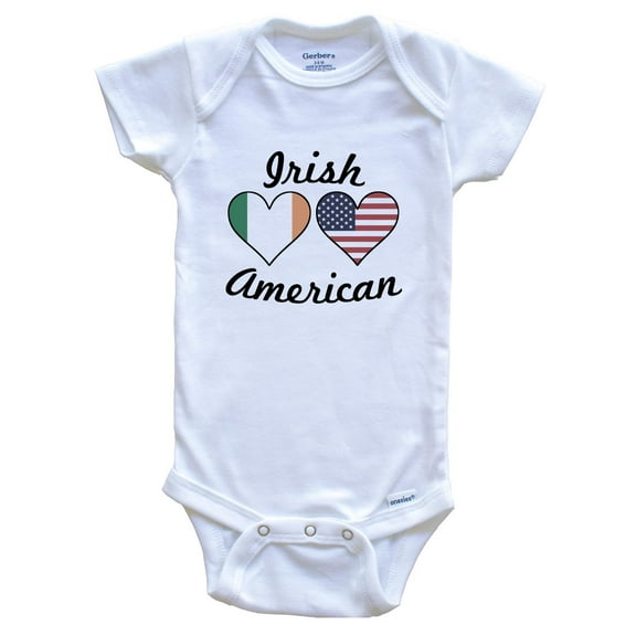 Irish American Flag Hearts Baby Bodysuit, 0-3 Months White