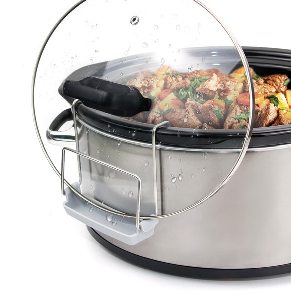 Soporte para tapa de olla de cocción lenta para cocinar, organizador de tapa de olla manos libres se adapta a la mayoría de ollas de cocción lenta, estante para tapa de olla de acero inoxidable con fr