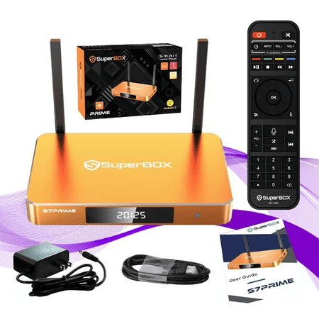 Latest SuperBox S7 Prime 2026 Fully Loaded, 4GB RAM+128GB ROM for Family Entertainment, Super Box S7prime 6K Smart TV Box with Voice Remote, Time Shift & Parental Controls