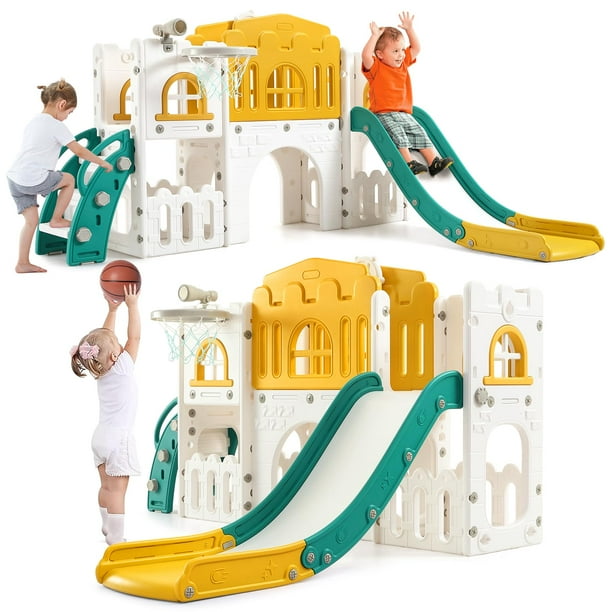 Yeshouse 8 en 1 juego de tobogán para niños de 1 a 3 años, juego de niños al aire libre con tobogán, escalador, túnel, aro de baloncesto