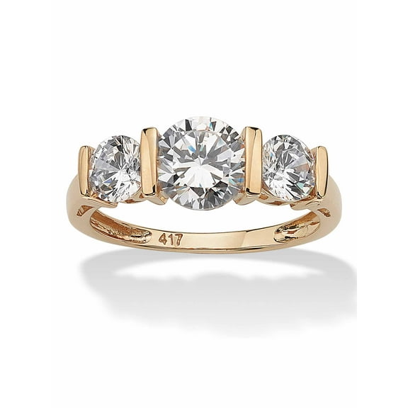 PalmBeach Jewelry Round Cubic Zirconia 3-Stone Bridal Engagement Ring 2.50 TCW in Solid Yellow or White 10k Gold