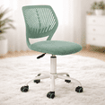thumbnail image 2 of FurnitureR Velvet Scallop Back Vanity Desk Chair, Modern Adjustable Swivel Task Chair with Gold Metal Legs, Aqua, 2 of 15