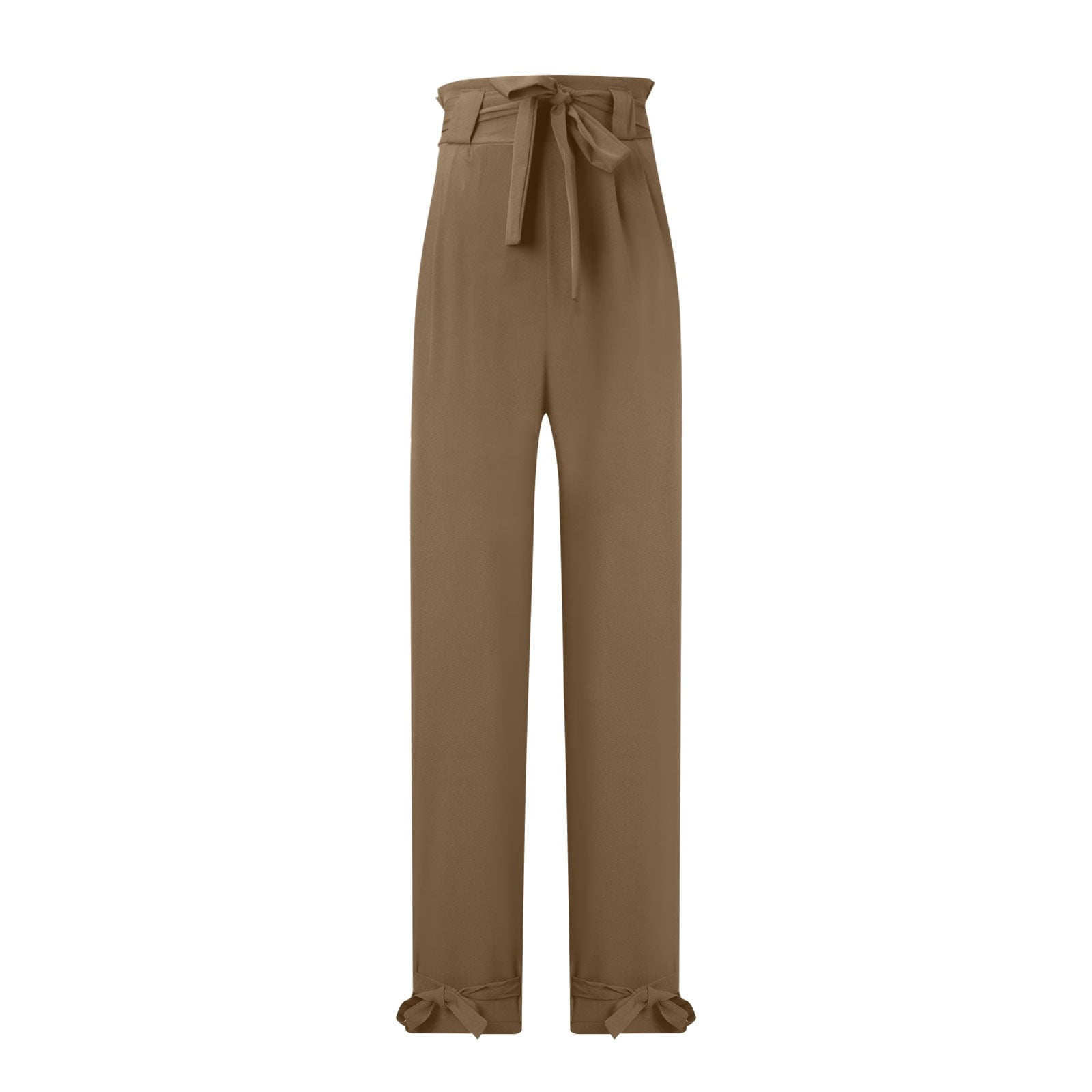 LoyisViDion Women'S High Waist Pants Tie Up All Match Casual Corset Women'S Trousers Pants Coffee 6(M)