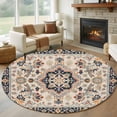 thumbnail image 2 of Blue Boho Large Area Rugs for Bedroom Living Room, Soft Non Slip Carpet Bedside Rug, Ethnic Vintage Mexican Flowers Southwestern Round Floor Cover Kitchen Accent Rug 5' for Dining Room/Office, 2 of 9