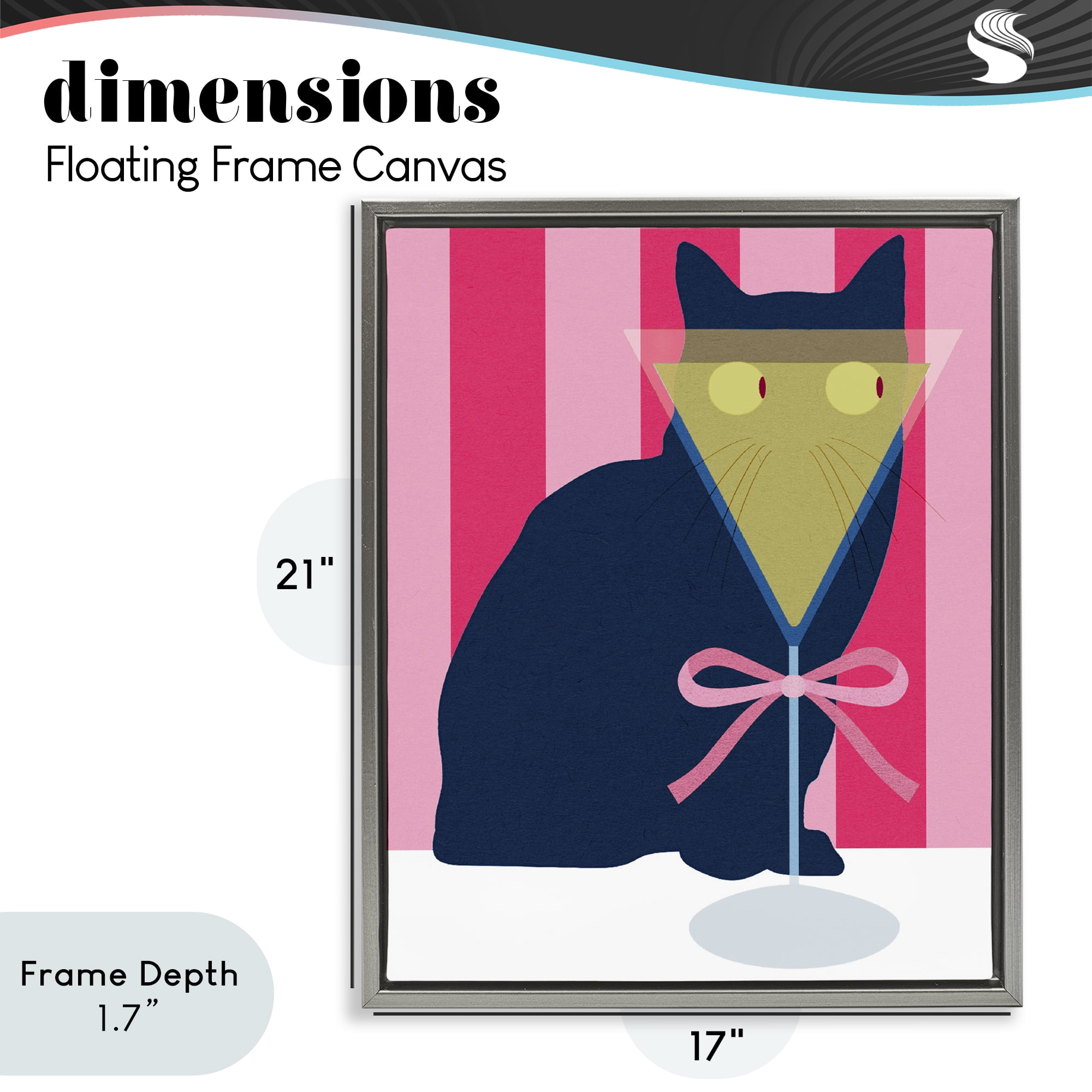 Stupell Industries Playful Striped Cat with Martini Gray Framed Floater Canvas Wall Art, design by Lil' Rue