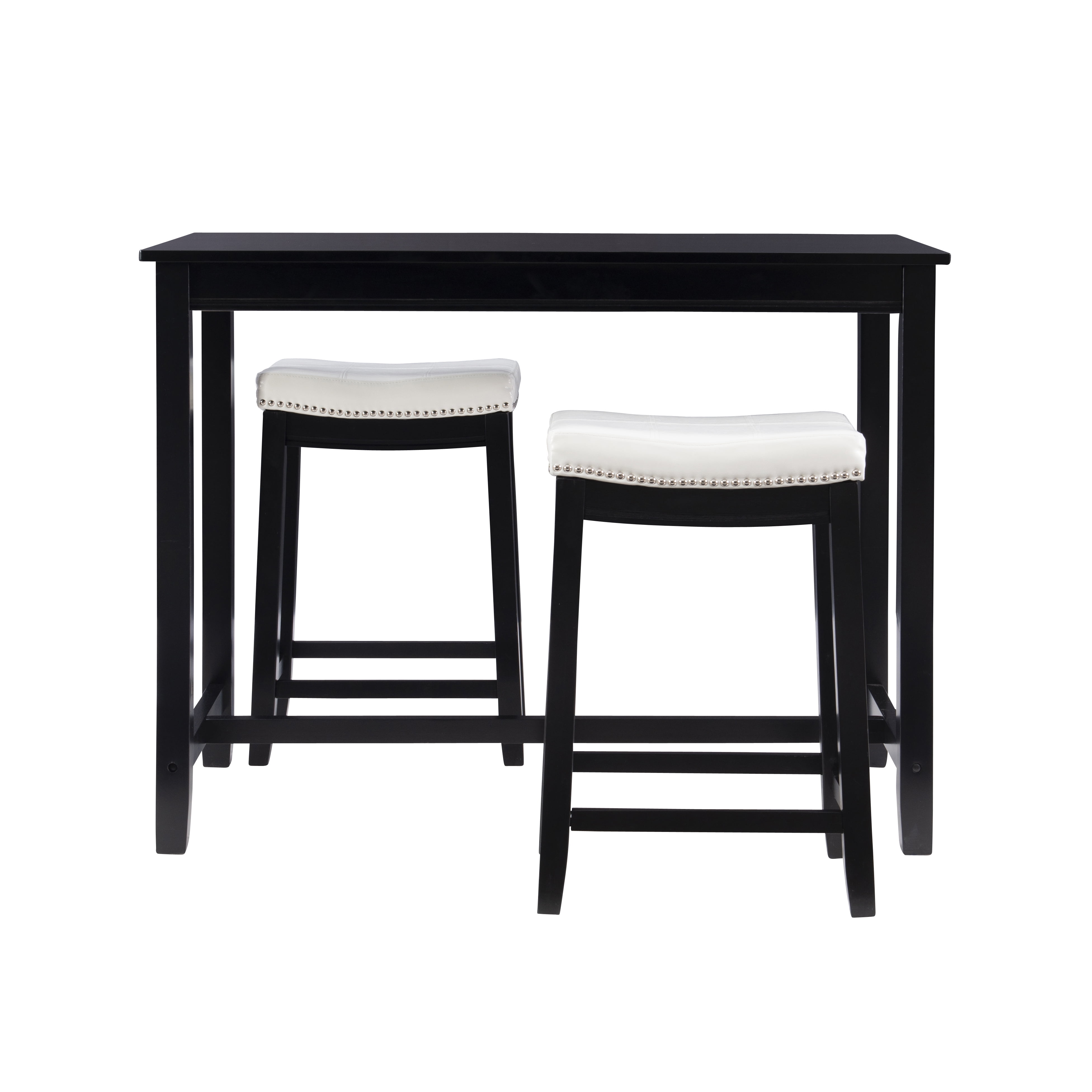 Linon Claridge 3-Piece Counter Height Tavern Set, Black with White Faux Leather