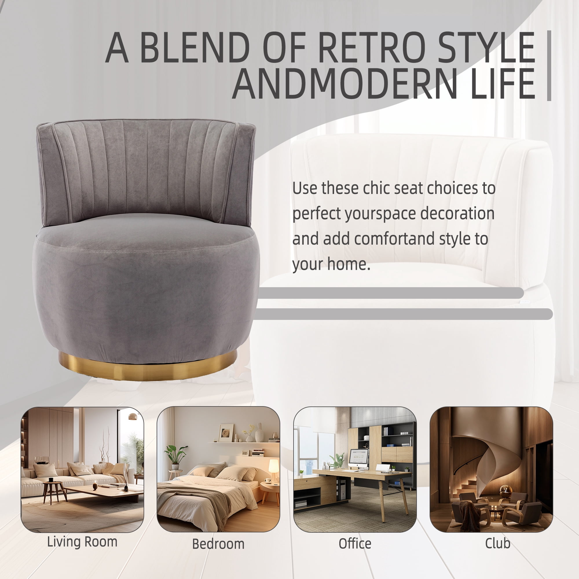 MAYEERTY 360 Degree Swivel Cuddle Barrel Accent Sofa Chairs, Round Armchairs with Wide Upholstered, Fluffy Velvet Fabric Chair for Living Room, Bedroom, Office, Waiting Rooms