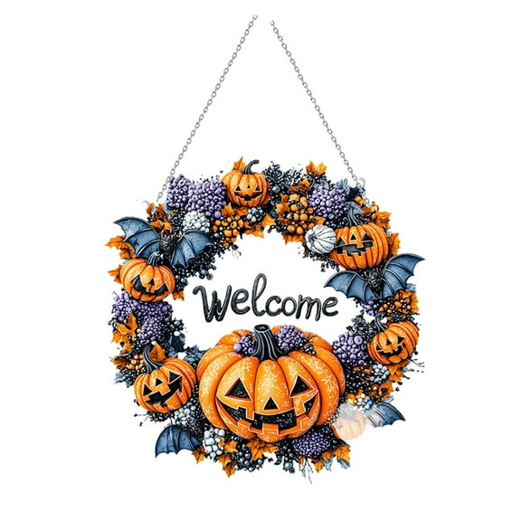 Halloween Decor Fall Decorations for Home - 18 Inch Autumn Maple Leaf Pumpkin Pine Cone Berry Wreath - Fall Wreath for Thanksgiving Halloween Farmhouse Harvest Front Door Outdoor Indoor Window Wall