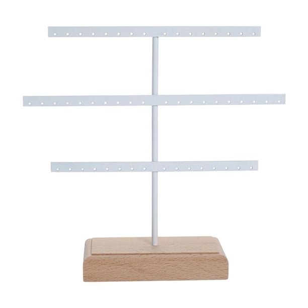 Organizador de pendientes, joyero de 3 niveles y 52 agujeros, soporte para pendientes colgantes Blanco