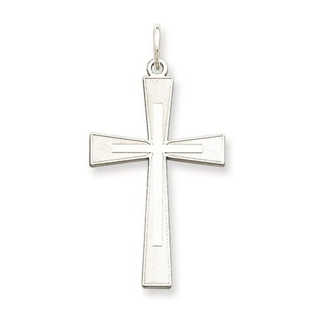 925 Sterling Silver Solid Laser Etched Polished Cross Charm Pendant 31mmx16mm