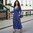 thumbnail image 4 of FKELYI Christmas Holly Fruit Print Womens Long Sleeve Maxi Dress Soft V-neck Casual Dress with Pocket Fall Flowy Dresses for Spring Winter, L, 4 of 6