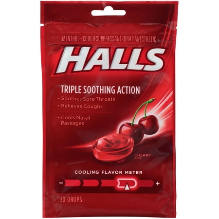 (4 Pack) HALLS Triple Action Cough Drops, Cherry, 30