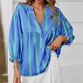 thumbnail image 4 of Trendy Striped Tops for Women 3/4 Length Puff Sleeve Dressy Casual V Neck Blouses Loose Button Up Shirts (2XL, Light Blue), 4 of 6