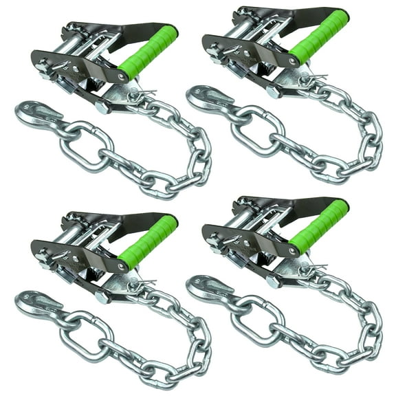 VULCAN Ratchet Buckle - Chain Anchor - 2 inch Handle - High-Viz - 4 Pack - 3300 Lbs SWL