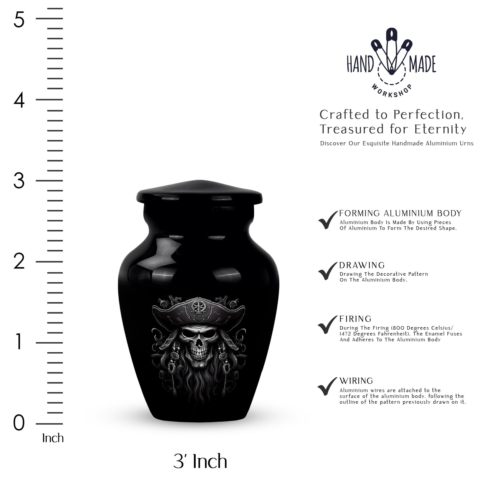 Small Skull Pirates Tshirt Urn For Human Adult - Urns For Human Ashes Adult Male Dad - Keepsake Urns For Ashes Small - Small Cremation Urns - Keepsake Urns For Ashes Small(Size - 3Inch, 2Pcs)