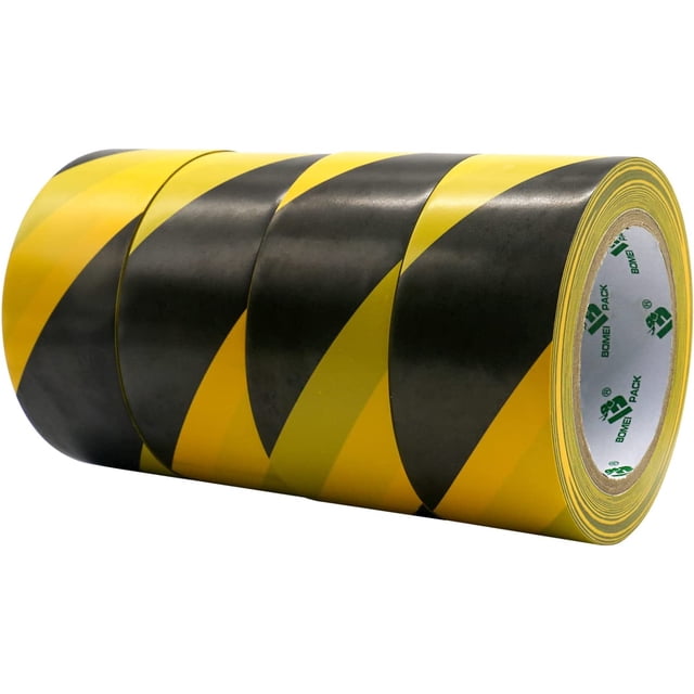 Paquete de 4 Cintas Adhesivas de Señalización Universal para Señalización y Señalización de Zonas Peligrosas - Resistente a los rayos UV - Negro/Amarillo - 33 m x 50 mm