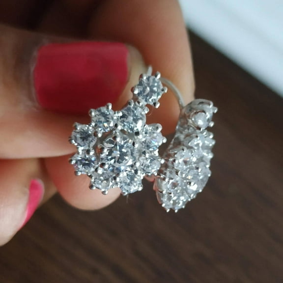 4.00ctw Round Cut Simulated Diamond Cluster Drop/Dangle Flower Earrings, 14K Gold Plated 925 Sterling Silver Wedding Gift Earrings Mother's Day Gifts