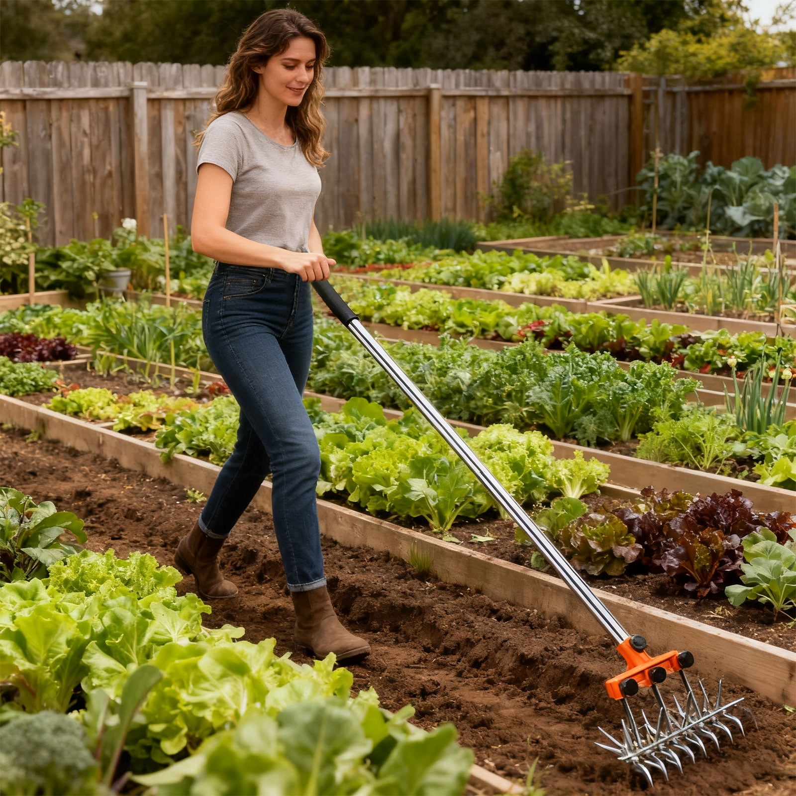 Wheel Rotary Edger Manual Lawns Tool Metal Hand Tiller For Hard Soil Breaking Ideal For Home Gardens Urbans Spaces