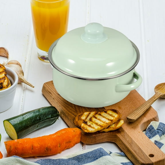 OFFIGAM Green Enamel Pot with Lid and Handles, Multifunctional Cookware for Home Kitchen Cooking and Serving