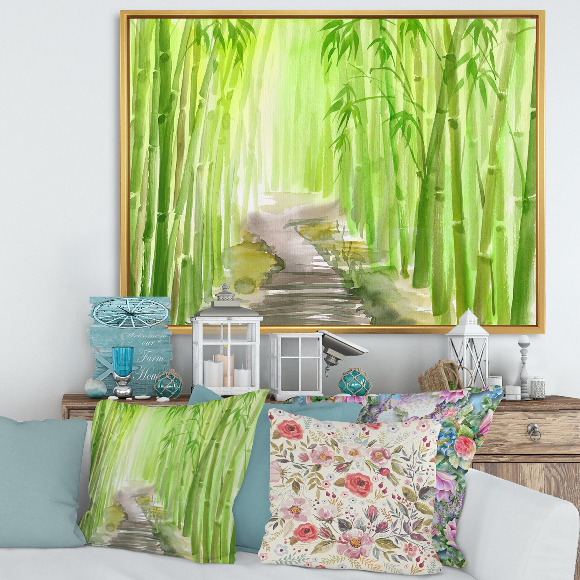 Designart 'Path in Green Bamboo Forest' Traditional Framed Canvas Wall Art Print