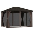thumbnail image 1 of Outsunny Pavillon à Toit Rigide de Luxe 10 Pieds x 12 Pieds avec Rideaux et Moustiquaire, Café, 1 of 10