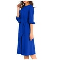 thumbnail image 4 of IROINNID Cocktail Dress for Women Wedding Guests Dresses for Women Long Sleeve Round-Neck Slim Dress Solid Classic Dress Deals,Blue, 4 of 7