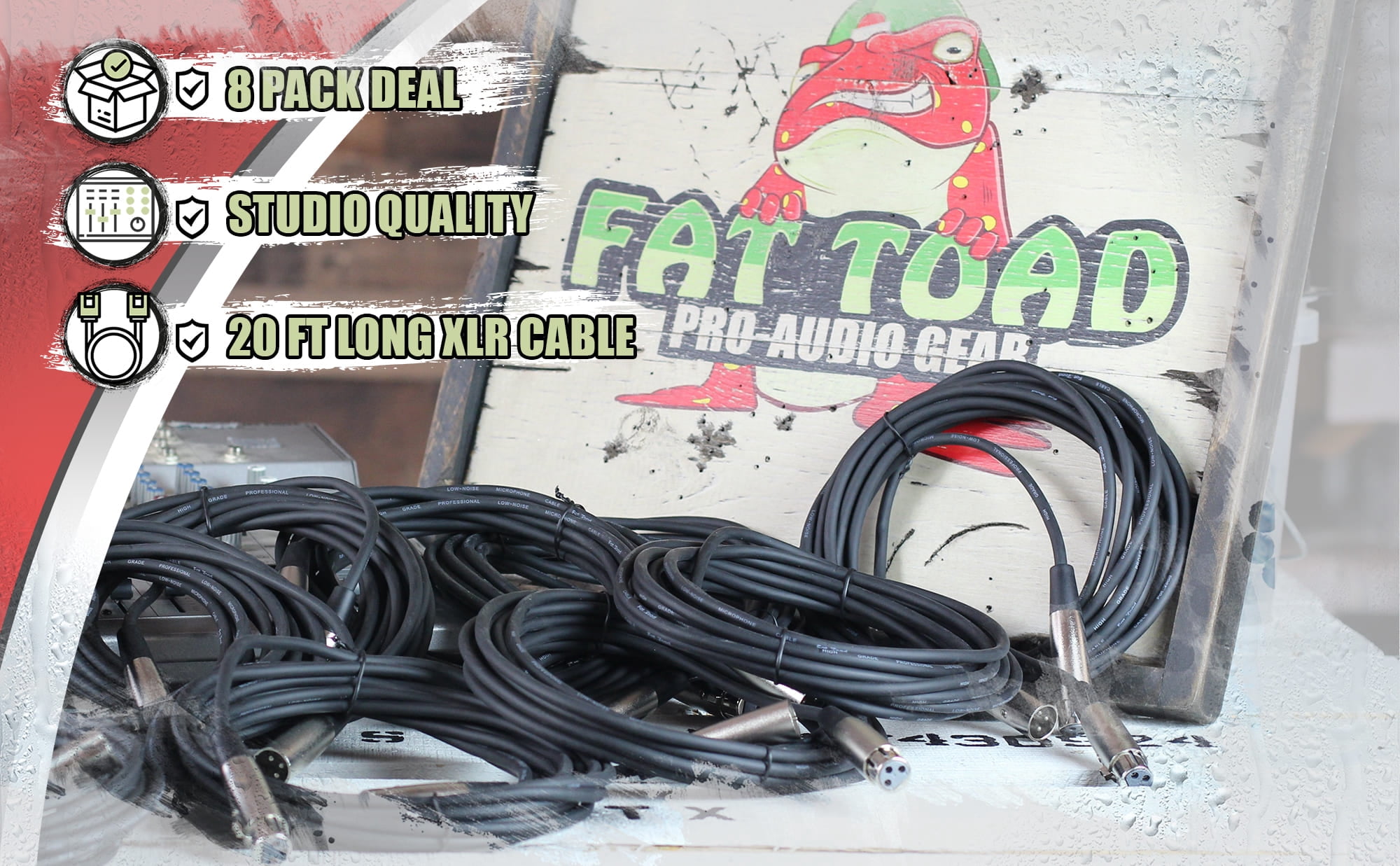 Microphone Cables by Fat Toad (8 Pack) 20ft Professional Pro Audio XLR Mic Cord Patch with Female & Male Connector 24GA Shielded Wire & Balanced for Recording Studio Mixer Speaker DJ Stage Gear