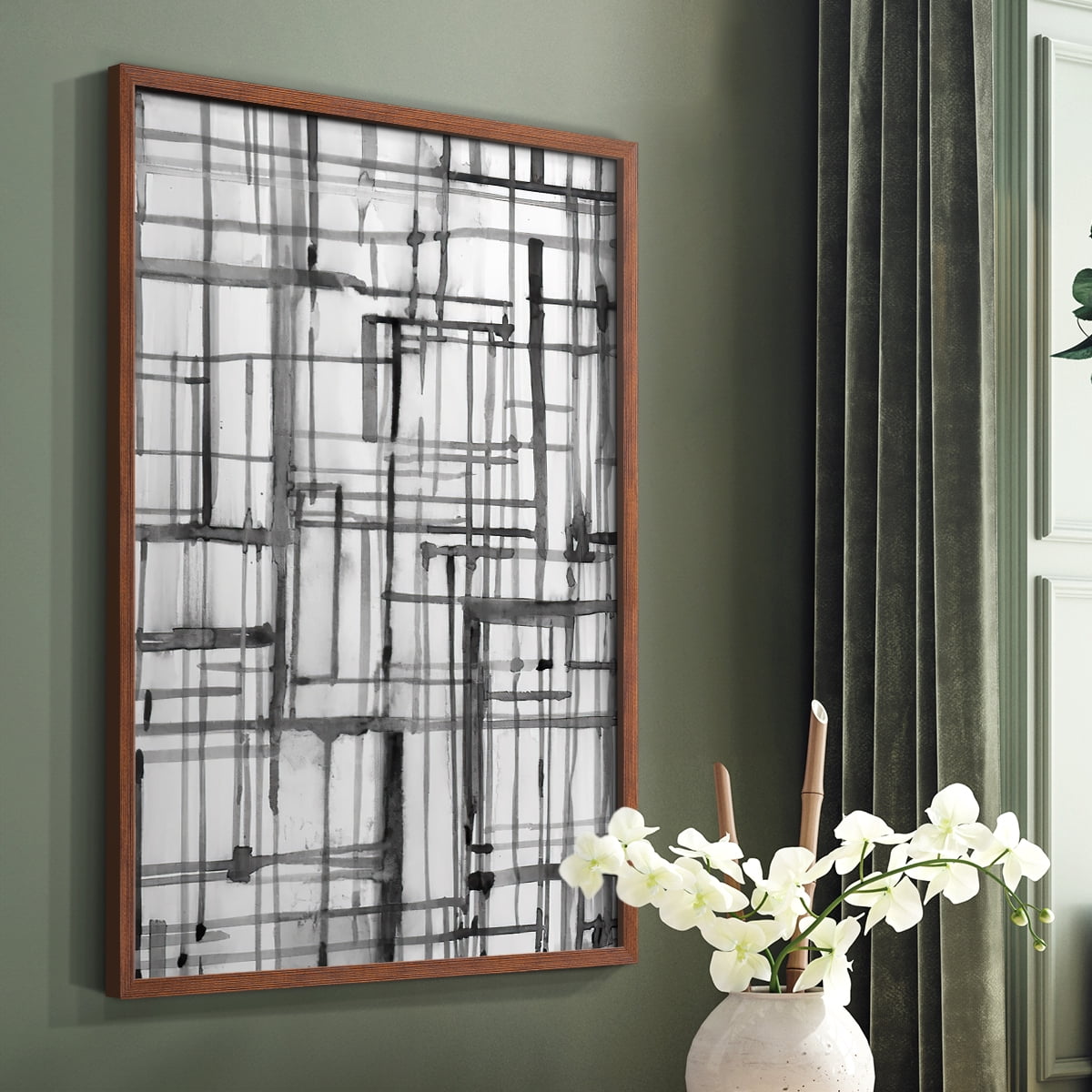 Line Meditation II in Brown Solid Wood 11 x 14 Framed Print