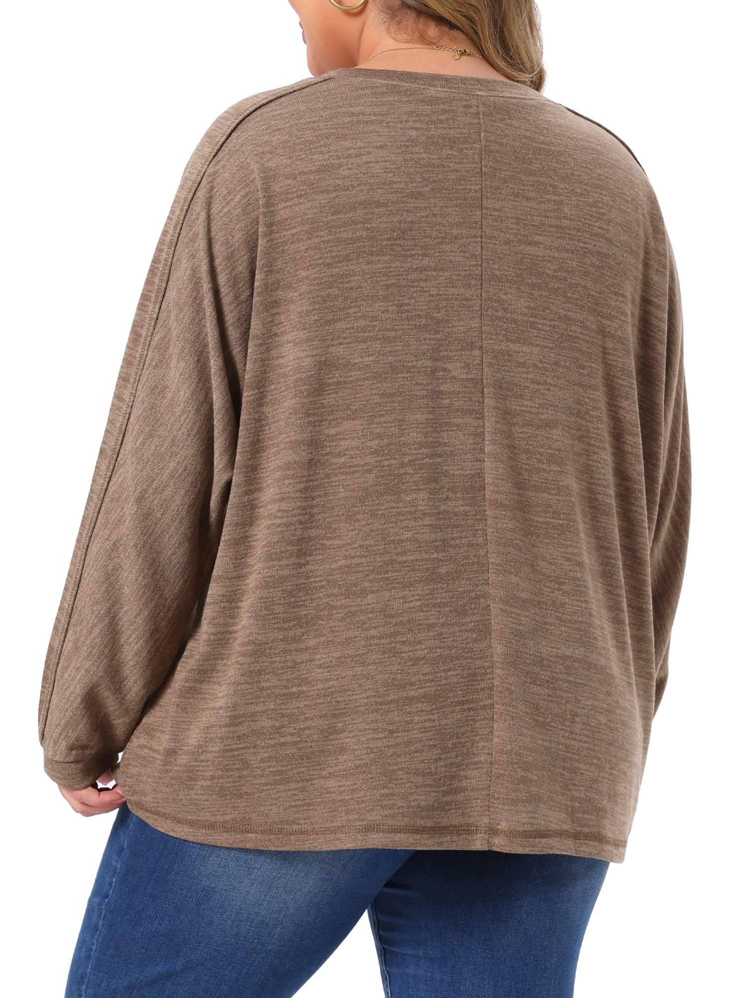 DARING DIVA Women's Plus Long Sleeve Crewneck Pullover Casual Blouses 3X Light Brown