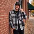 thumbnail image 4 of Fabrcox Men's Hooded Plaid Shacket Long Sleeve Button Down Checkered Shirt Jacket with Chest Pockets Lightweight Casual Fall Outerwear Gray XXL, 4 of 7