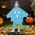 thumbnail image 5 of Yuncity Kids Halloween Cape Ghost Print Hooded Sleeveless Cloak Lightweight Casual Cozy Loose Fit Fall Winter Poncho Holiday Party Outfit Light Blue, 5 of 6