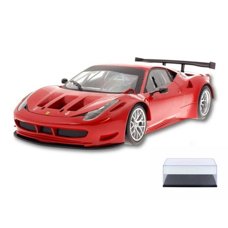 Diecast Car & Display Case Package - Ferrari 458 Italia GT2 - Rosso Corsa, Red - Mattel Hot Wheels BCJ77 - 1/18 Scale Diecast Model Toy Car w/Display (Best Racing Wheel For Assetto Corsa)