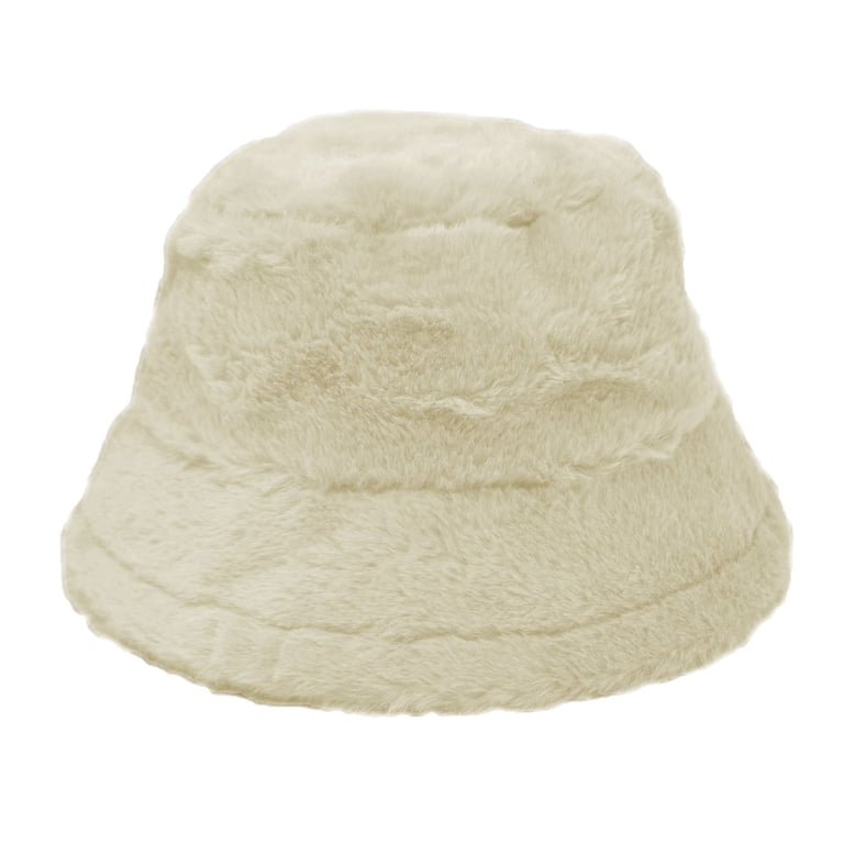 Faux Fur Bucket Hat Adjustable Winter Plush Wide Brim Cozy Women main image 4