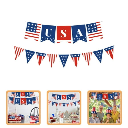 MOKKHNB 2Pcs Usa Themed Party Decorations Rectangular American Flag Banner Patriotic Design 118.1x7.1in