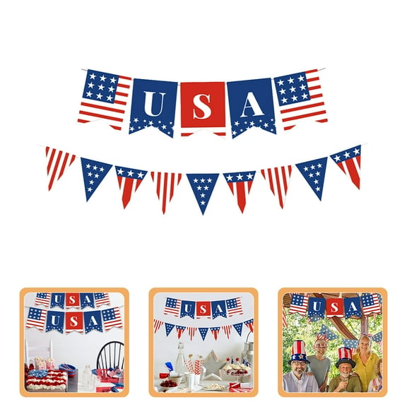 MOKKHNB 2Pcs Usa Themed Party Decorations Rectangular American Flag Banner Patriotic Design 118.1x7.1in