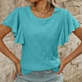 thumbnail image 5 of Womens Summer Tunic Tops Trendy Ruffle Short Sleeved Crew Neck T-Shirts Casual Flowy Classic Fit Blouses Outfit Workout Clothes, 5 of 8
