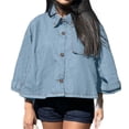 thumbnail image 3 of Womens 3/4 Sleeve Cropped Denim Jackets Casual Button Down Loose Coat with Pockets, 3 of 6