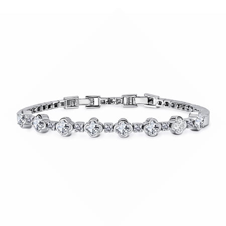 JeenMata 4.5 Carat Round Lab Grown Diamond & Flower Moissanite Bracelet - Feminine Floral Style in 18K White Gold Plating for Women