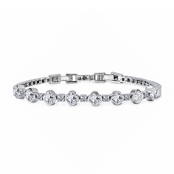 JeenMata 4.5 Carat Round Lab Grown Diamond & Flower Moissanite Bracelet - Feminine Floral Style in 18K White Gold Plating for Women