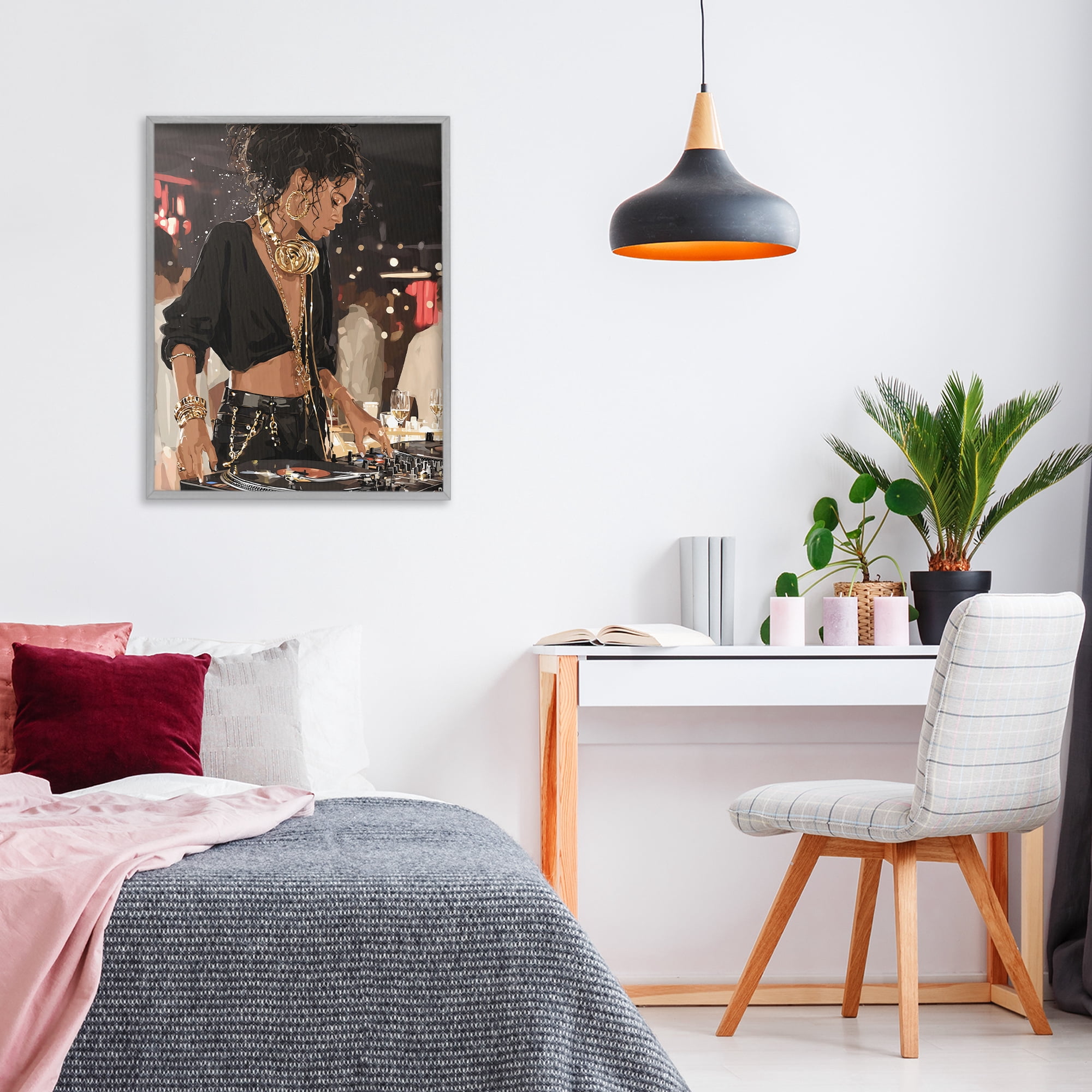 Stupell Industries Touches Of Gold DJ Gray Framed Giclee Art, design by Franklyn Gregory