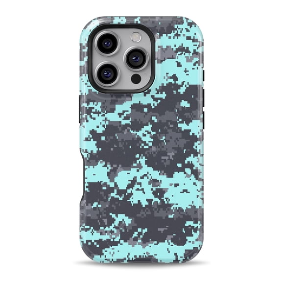 DesignSkinz Scratch-Resistant Hard Slim Case Compatible with iPhone 16 (Compatible with MagSafe) - Light Blue and Gray Digital Camouflage