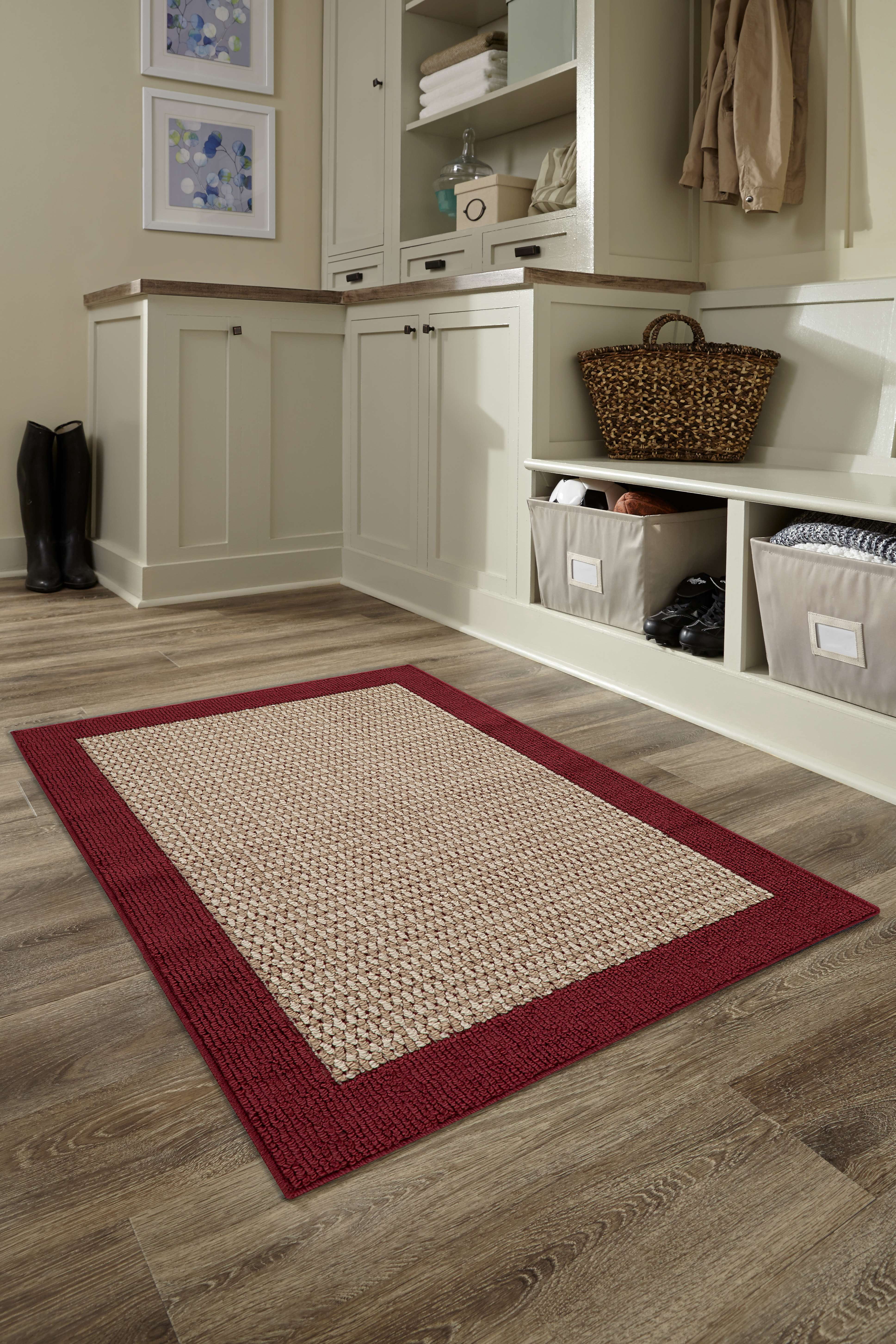 (2 pack) Mainstays Farmhouse Faux Sisal Olefin Red Border Indoor Accent Rug, 2'6" x 3'10"