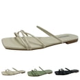 thumbnail image 4 of Cathalem Womens Flat Sandals Square Open Toe Woven Slip On Slide Sandals,Beige 37, 4 of 5